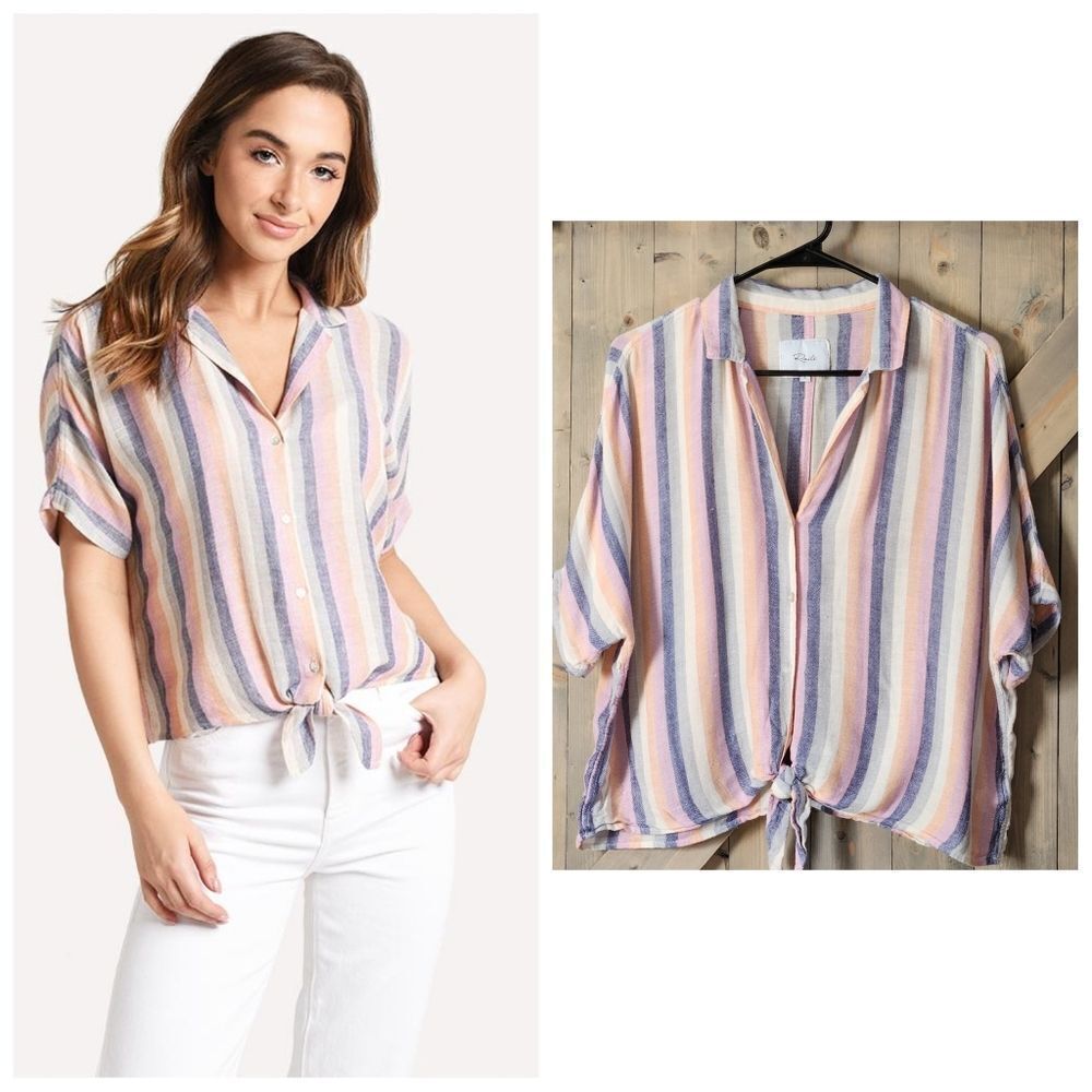 Rails Marley Top - Mandalay Stripe Linen Blend Bl… - image 1